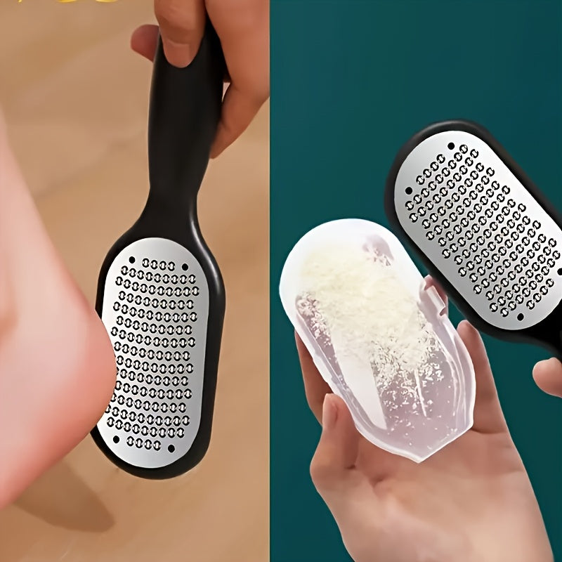 Dead Skin Remover: 1 Professional Stainless Steel Foot File, Pedicure Tool with a Safety Splash Guard, Ergonomic Curved Handle for Easy Grip, and Stainless Steel Coarse/fine Exfoliating Surfaces - Durable Foot Skin Removal Tool with Sturdy