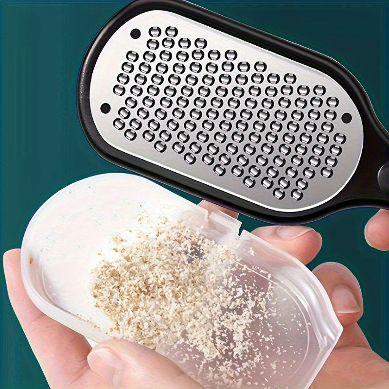 Dead Skin Remover: 1 Professional Stainless Steel Foot File, Pedicure Tool with a Safety Splash Guard, Ergonomic Curved Handle for Easy Grip, and Stainless Steel Coarse/fine Exfoliating Surfaces - Durable Foot Skin Removal Tool with Sturdy
